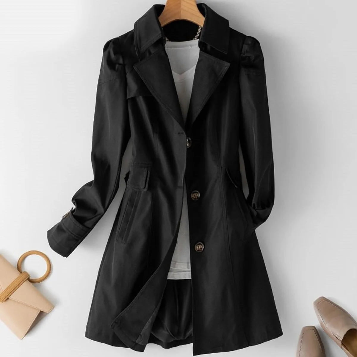 Nuana | Damen Winterjacke eleganter Schnitt Polyester Blazer-Trenchcoat