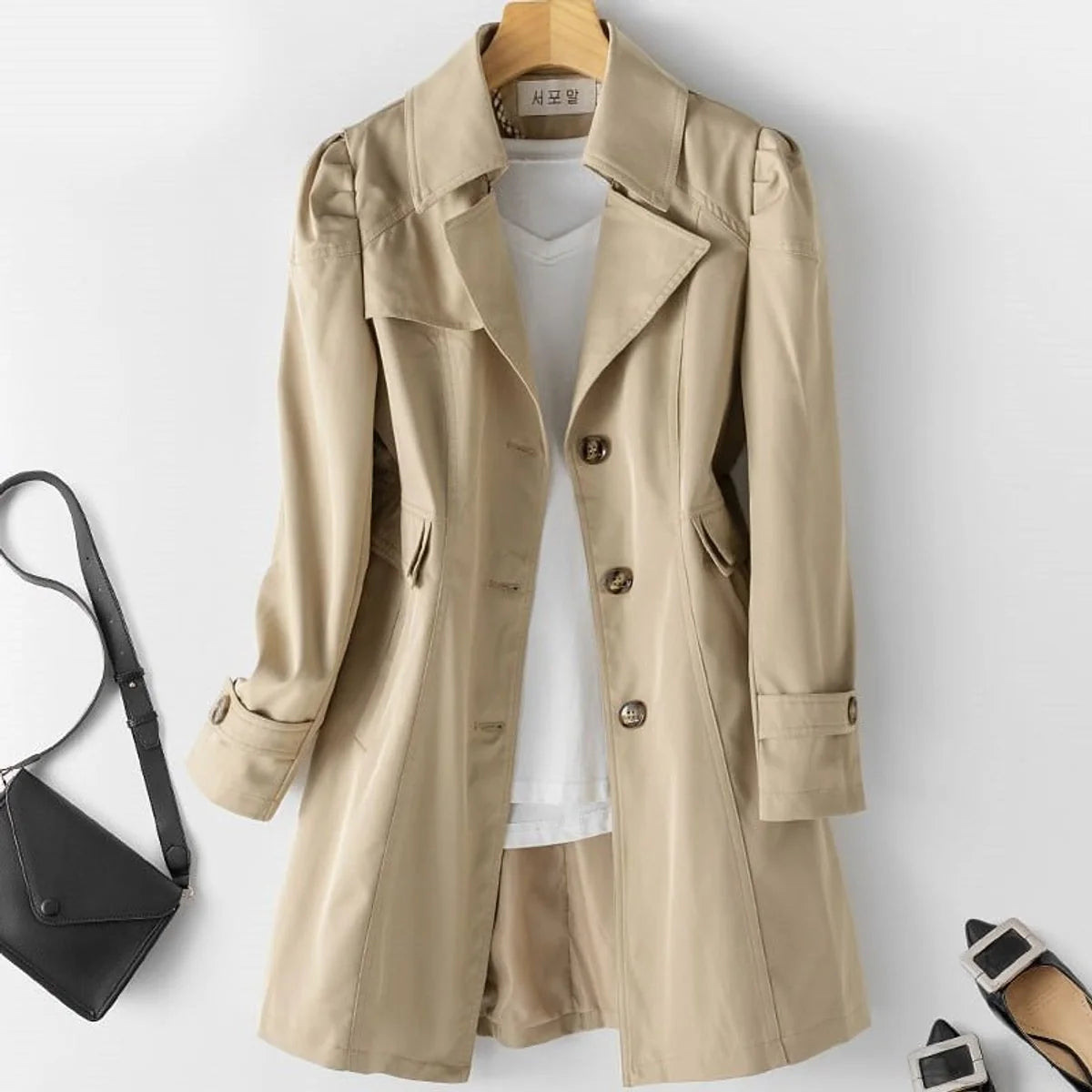Nuana | Damen Winterjacke eleganter Schnitt Polyester Blazer-Trenchcoat