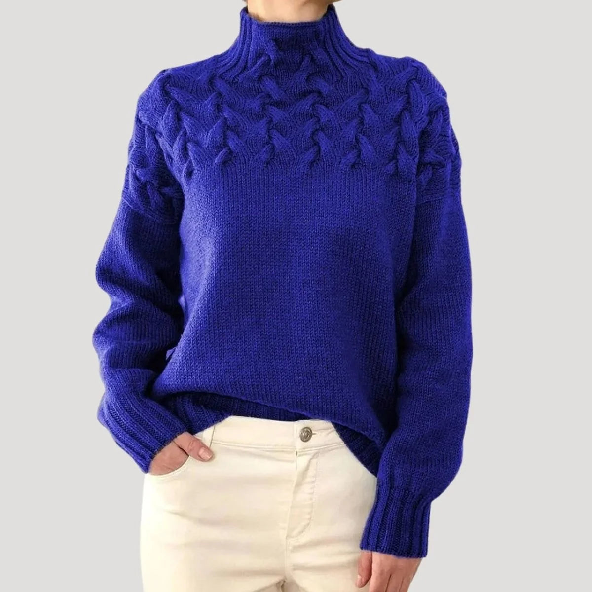 Nuana | Damen Zopfmuster Rollkragen Strick Sweater