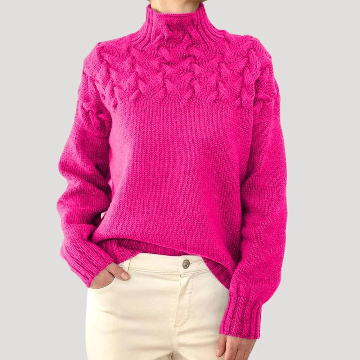 Nuana | Damen Zopfmuster Rollkragen Strick Sweater