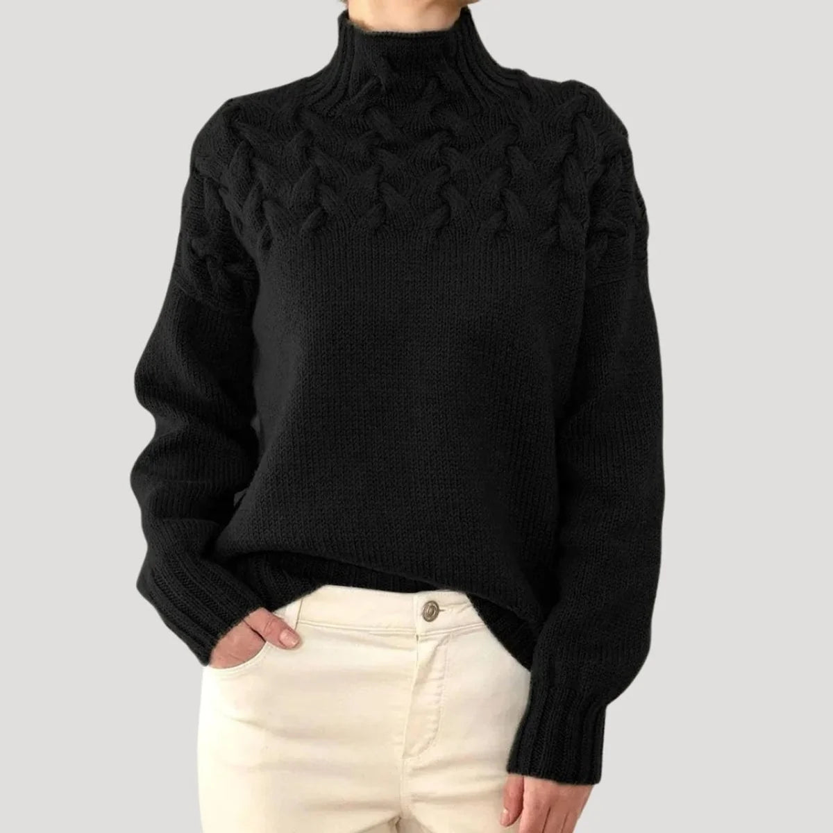 Nuana | Damen Zopfmuster Rollkragen Strick Sweater