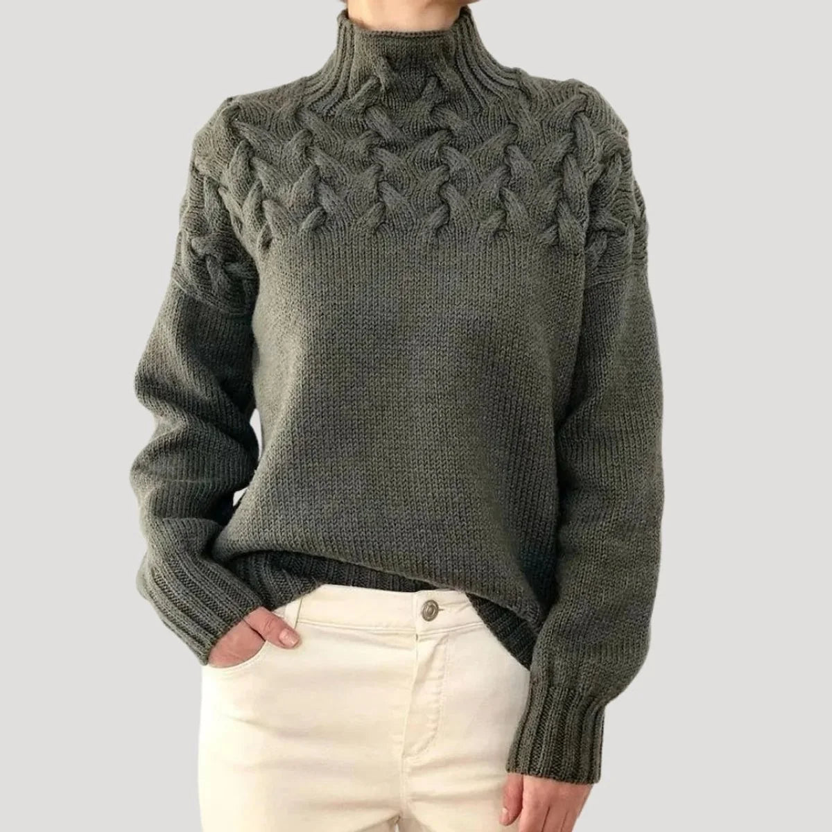Nuana | Damen Zopfmuster Rollkragen Strick Sweater