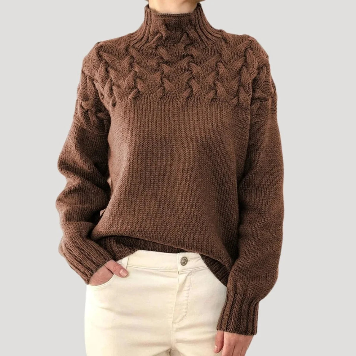 Nuana | Damen Zopfmuster Rollkragen Strick Sweater