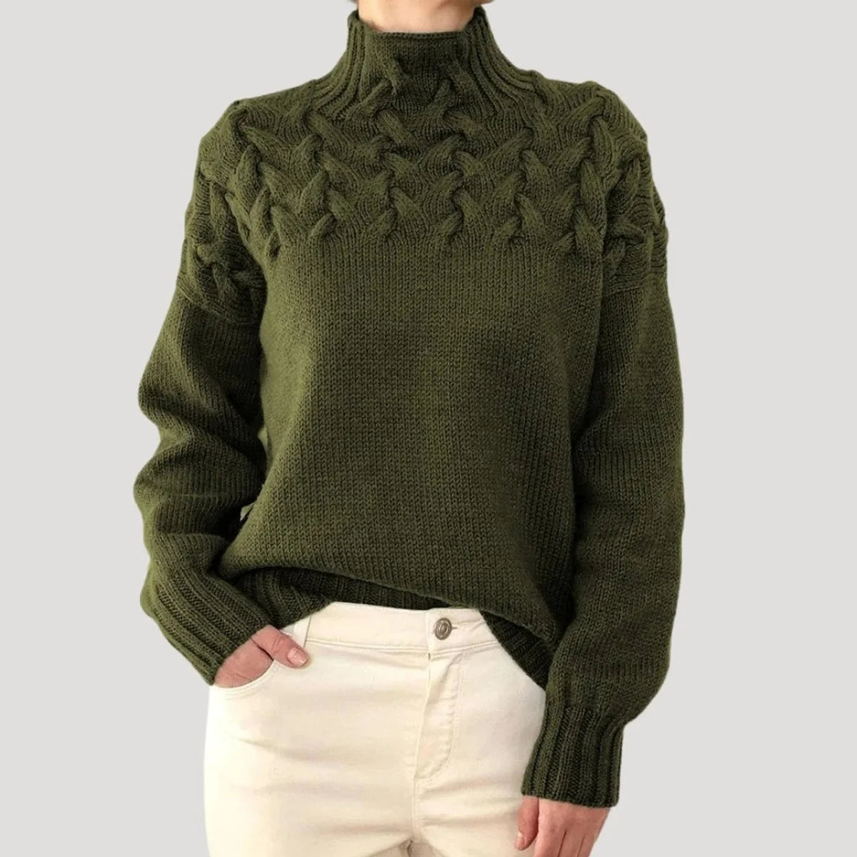 Nuana | Damen Zopfmuster Rollkragen Strick Sweater