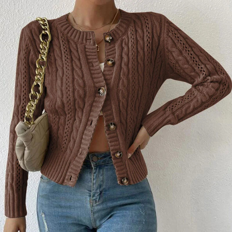 Nuana | Damen Zopfmuster Strickjacke mit Knopfleiste