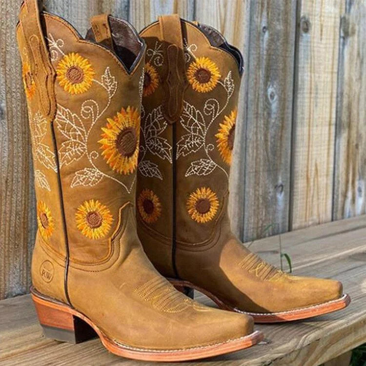 Nuana Elisabeth Damen Bestickte Sonnenblumen Cowboystiefel