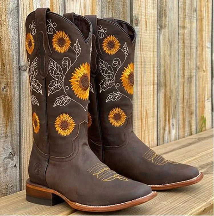 Nuana Elisabeth Damen Bestickte Sonnenblumen Cowboystiefel