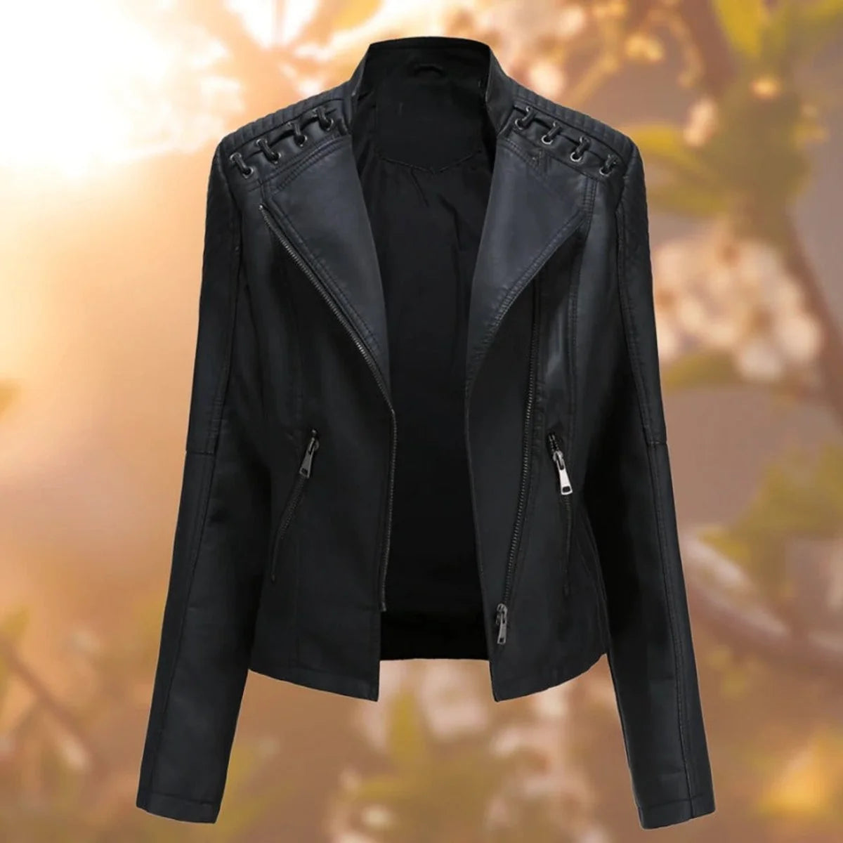 Nuana Elisabeth Damen Bikerjacke Kunstleder Reißverschluss