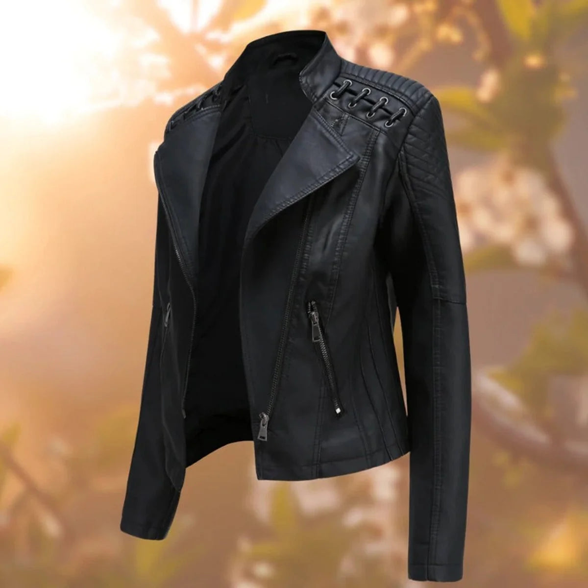 Nuana Elisabeth Damen Bikerjacke Kunstleder Reißverschluss
