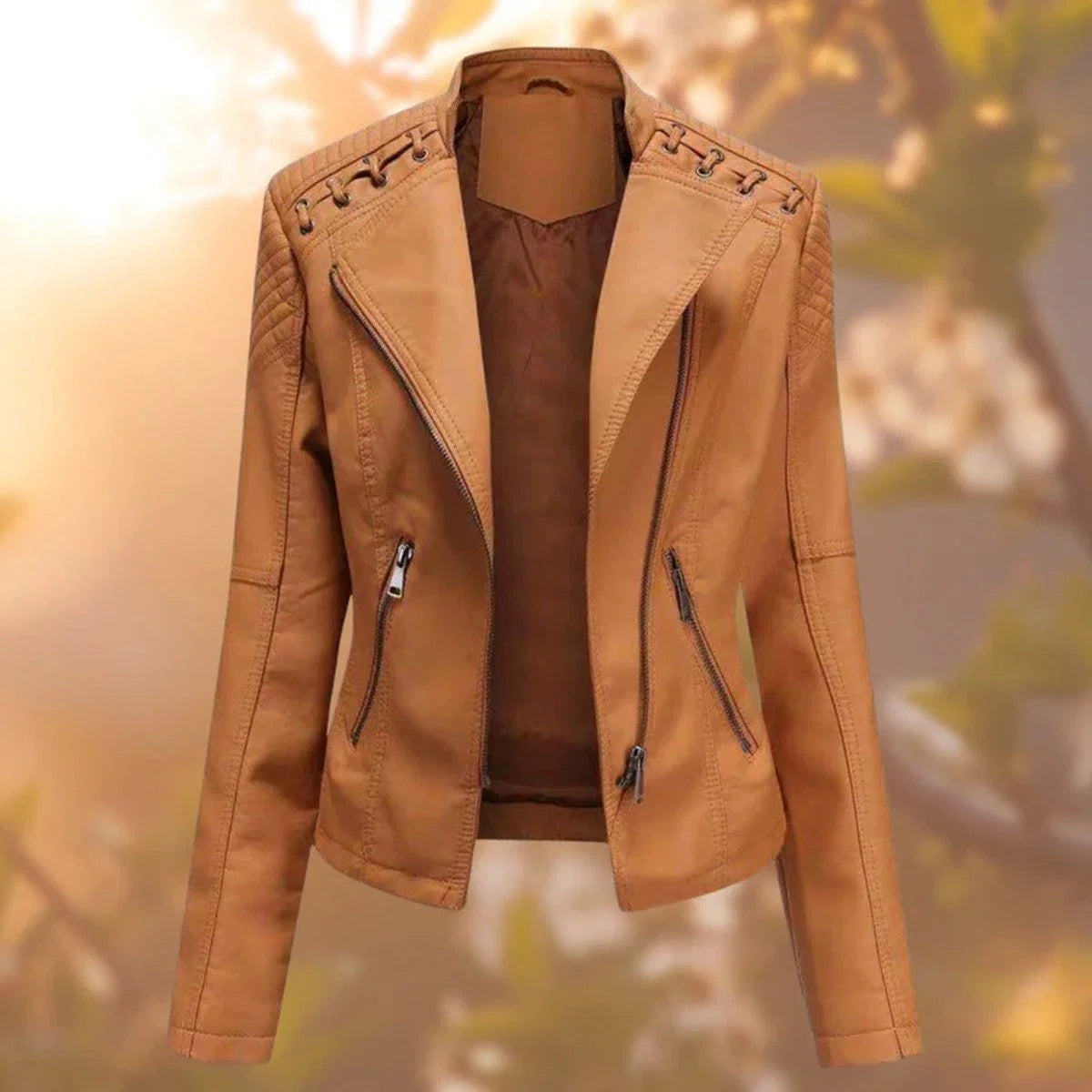 Nuana Elisabeth Damen Bikerjacke Kunstleder Reißverschluss