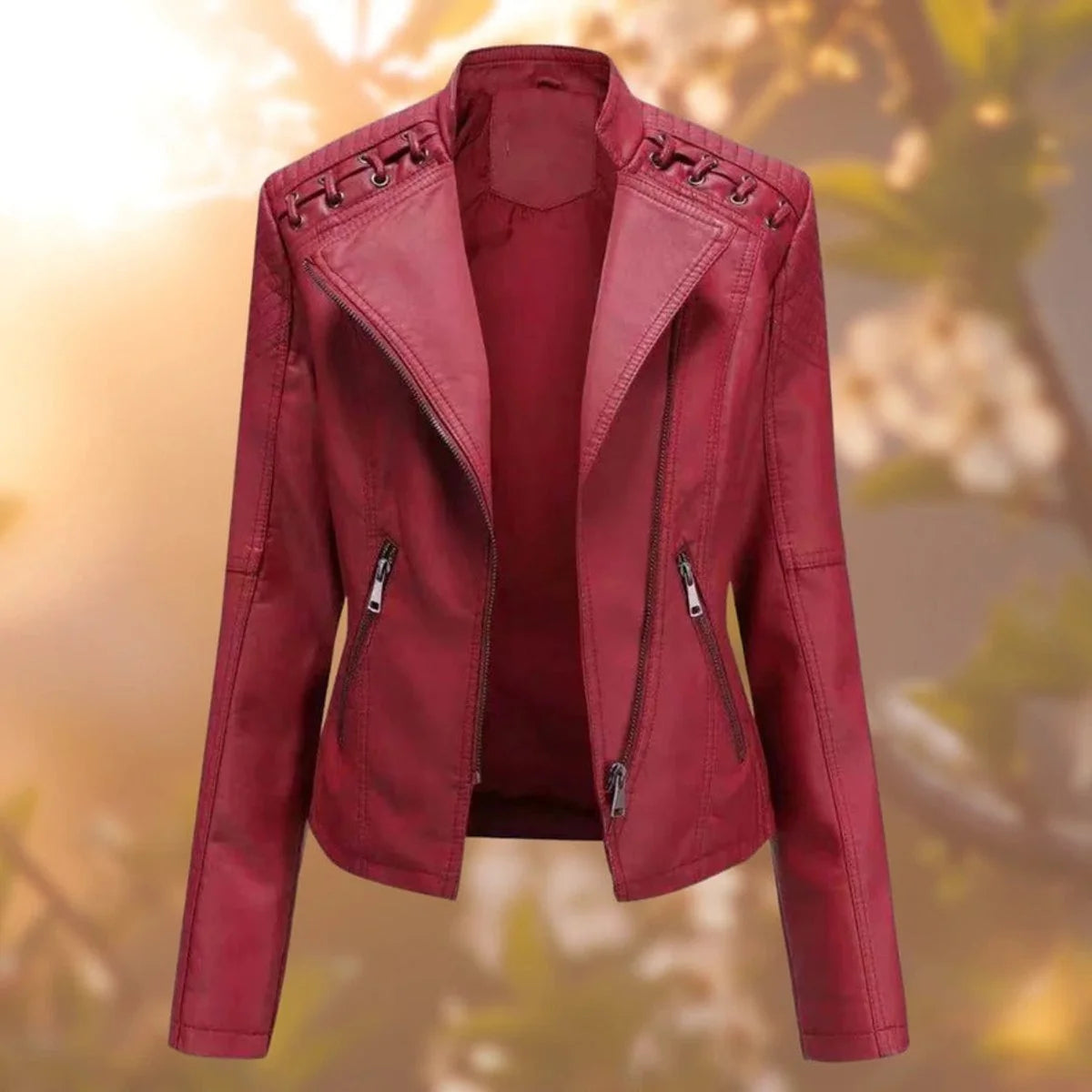 Nuana Elisabeth Damen Bikerjacke Kunstleder Reißverschluss
