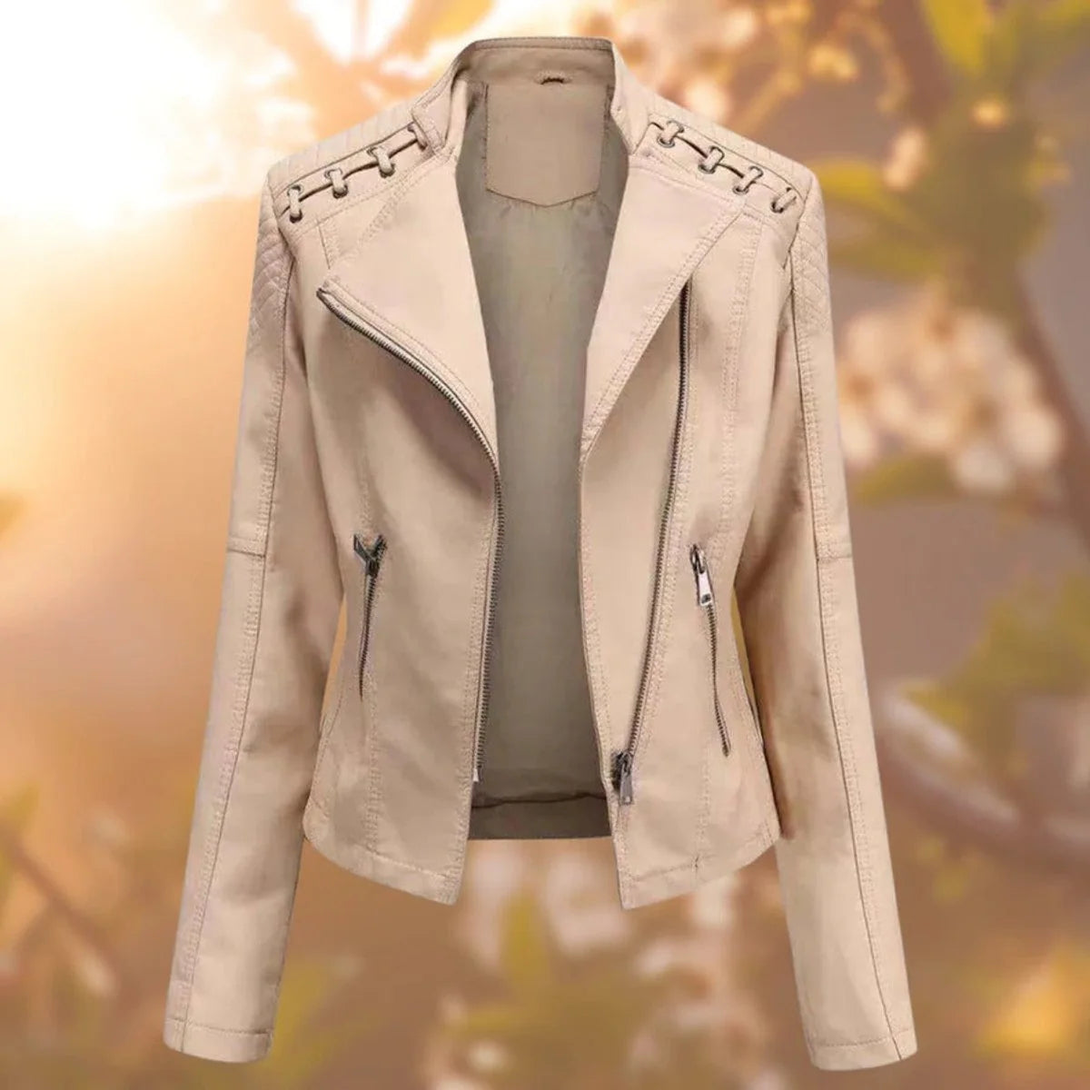 Nuana Elisabeth Damen Bikerjacke Kunstleder Reißverschluss