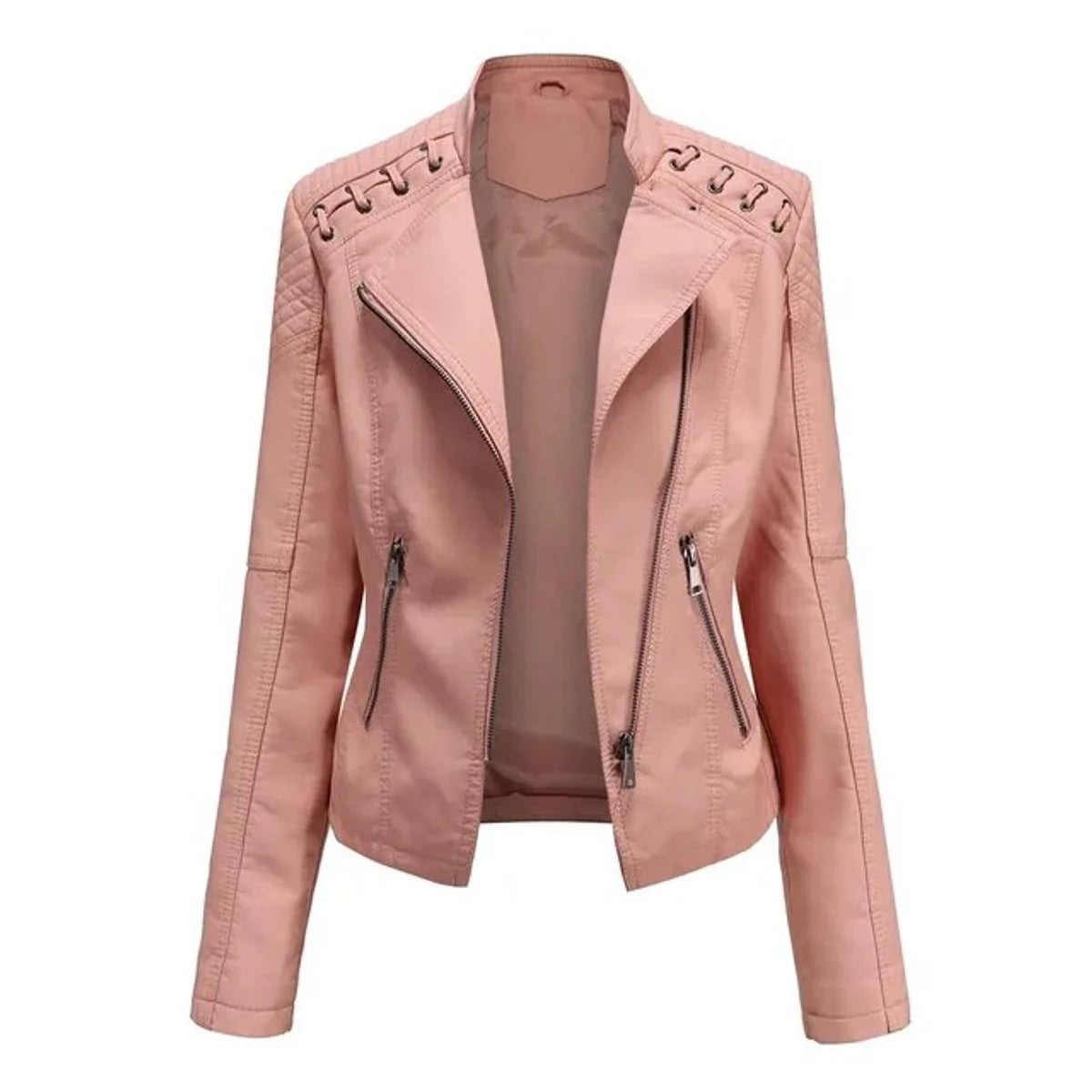 Nuana Elisabeth Damen Bikerjacke Kunstleder Reißverschluss