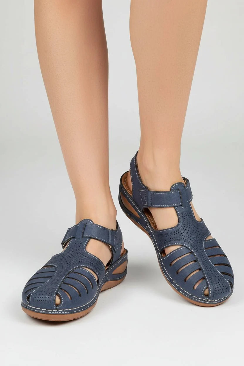 Nuana Elisabeth | Damen Geschlossene Klettverschluss-Sandalen mit Keilabsatz