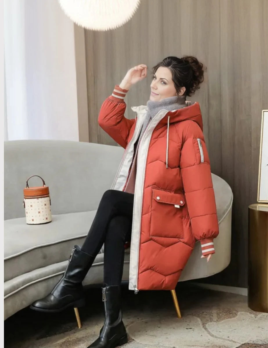 Nuana Elisabeth | Wintermantel Damen Langer Gesteppter Parka mit Kapuze