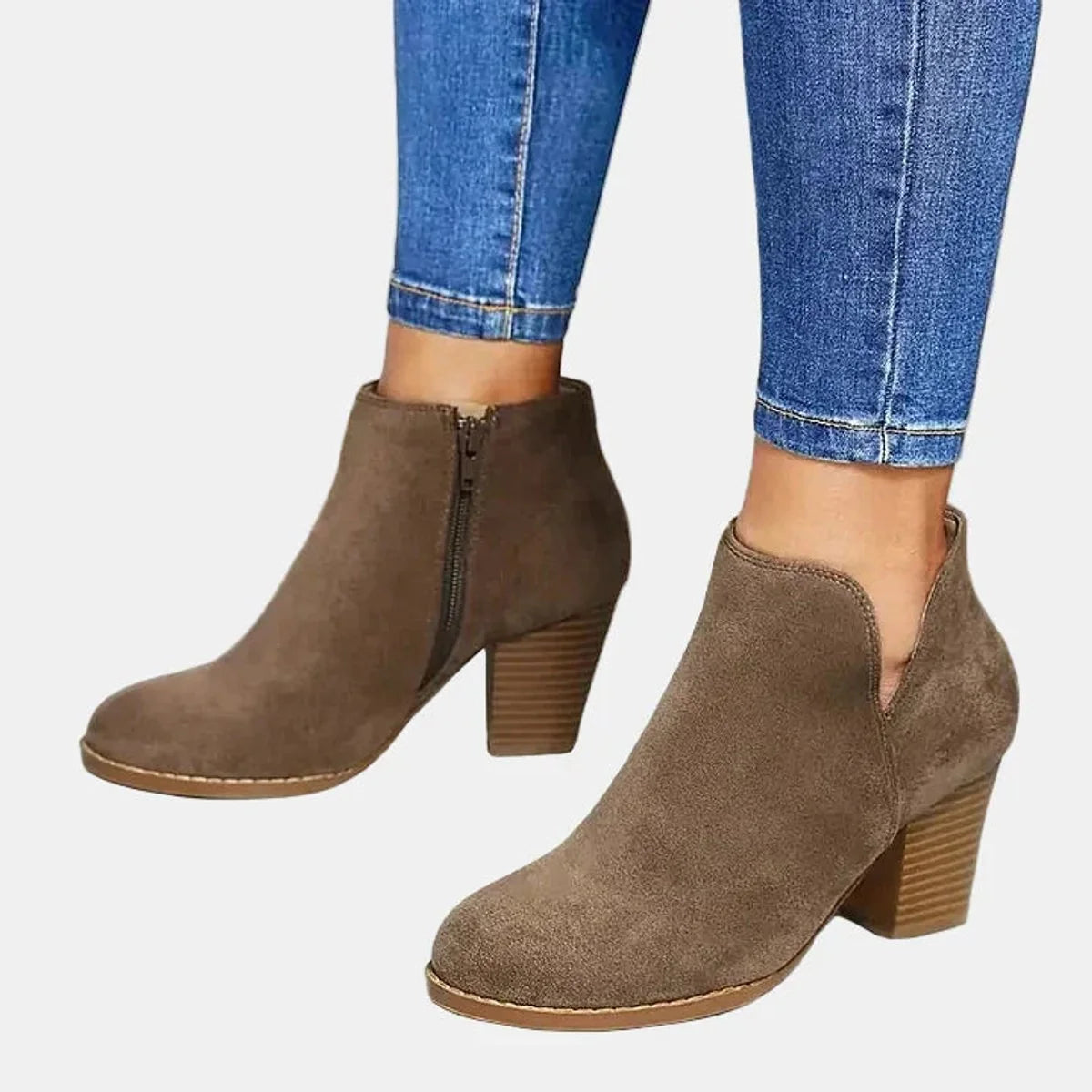 Nuana Emilia Damen Wildleder Blockabsatz Ankle Boots mit Reißverschluss