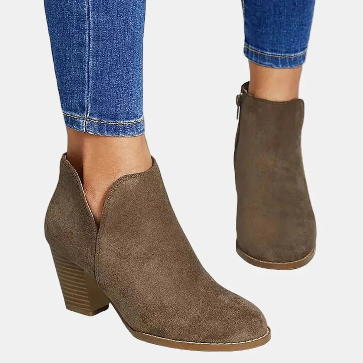 Nuana Emilia Damen Wildleder Blockabsatz Ankle Boots mit Reißverschluss