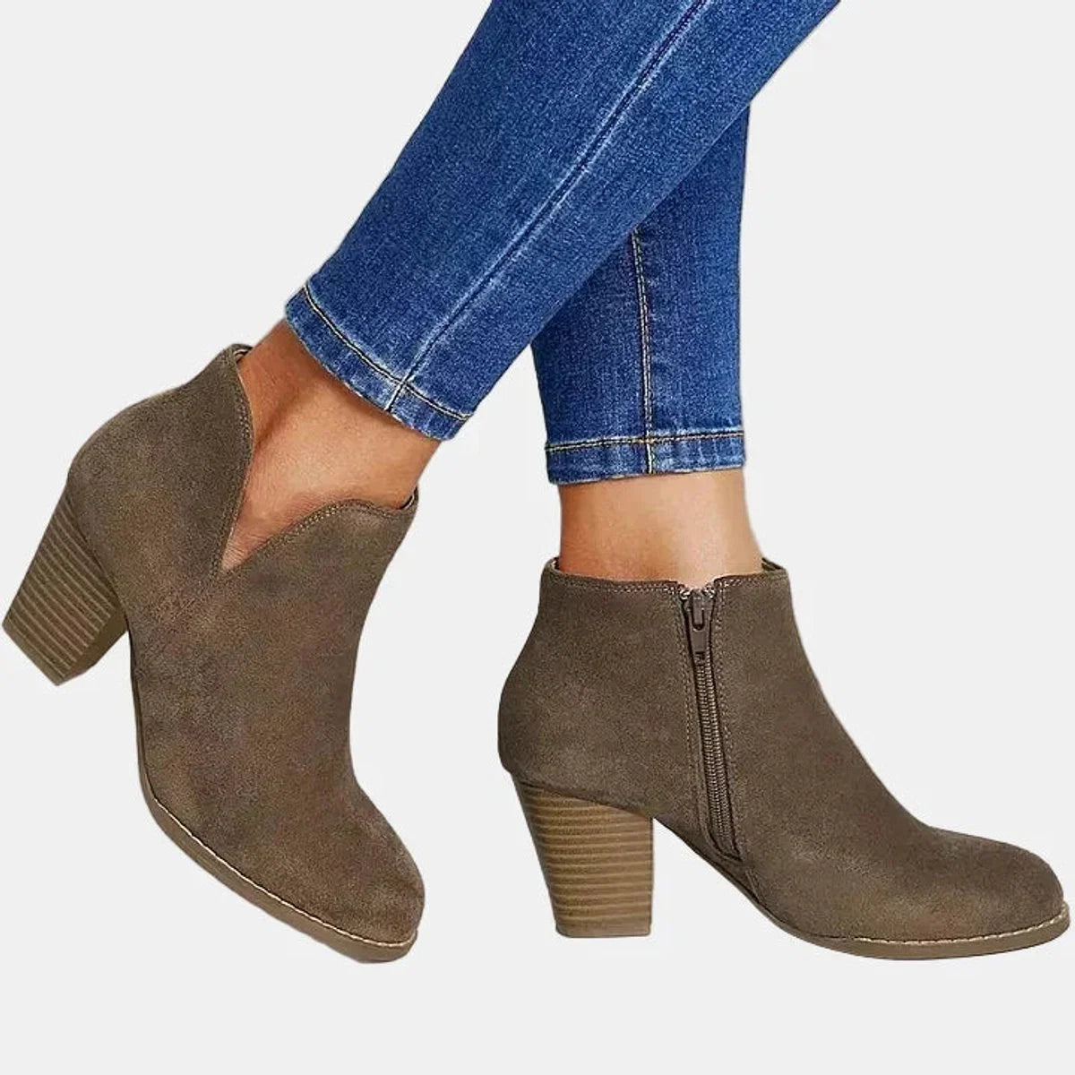 Nuana Emilia Damen Wildleder Blockabsatz Ankle Boots mit Reißverschluss