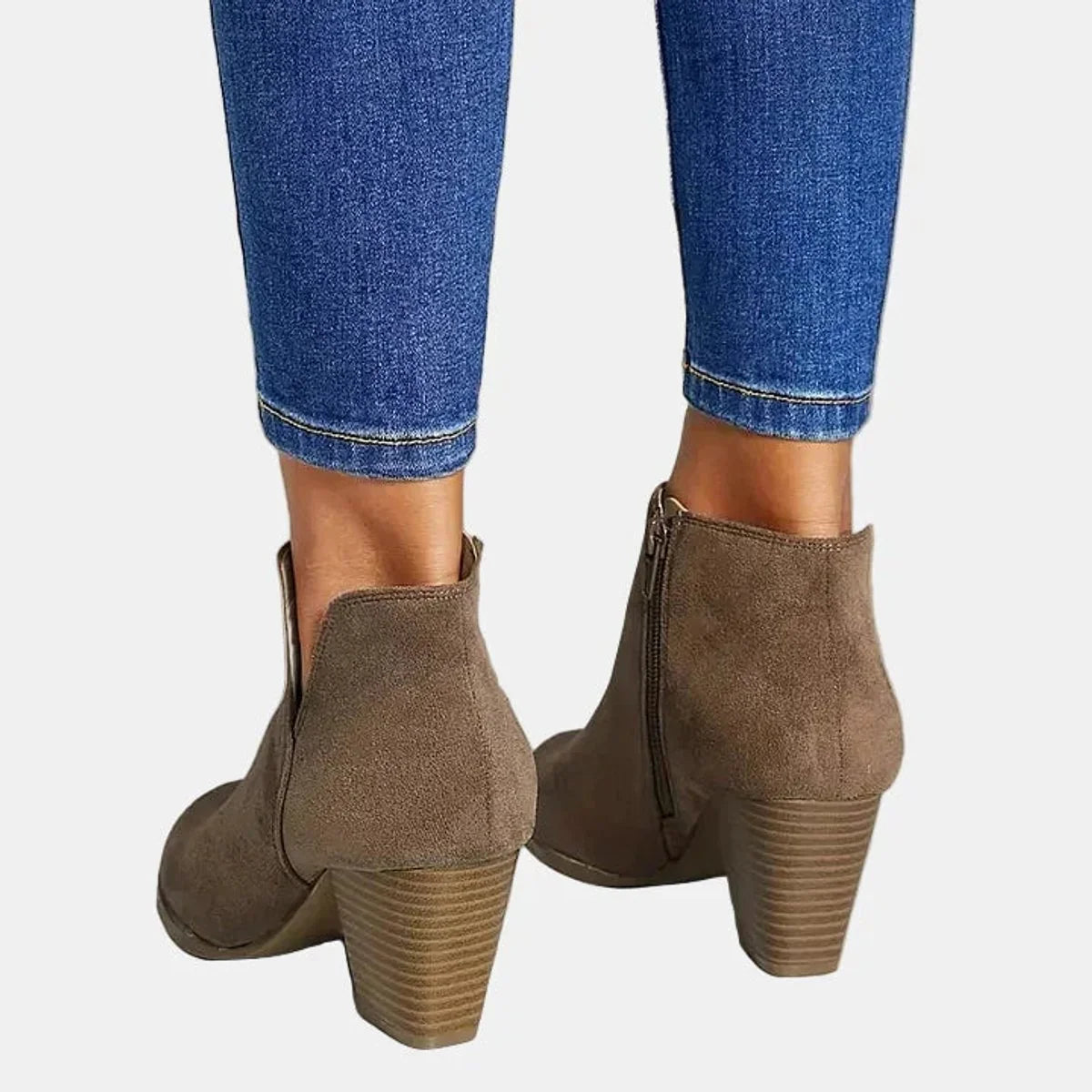 Nuana Emilia Damen Wildleder Blockabsatz Ankle Boots mit Reißverschluss