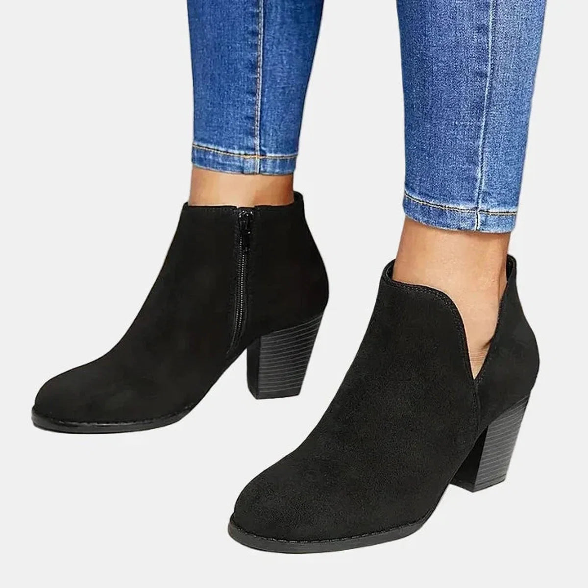 Nuana Emilia Damen Wildleder Blockabsatz Ankle Boots mit Reißverschluss