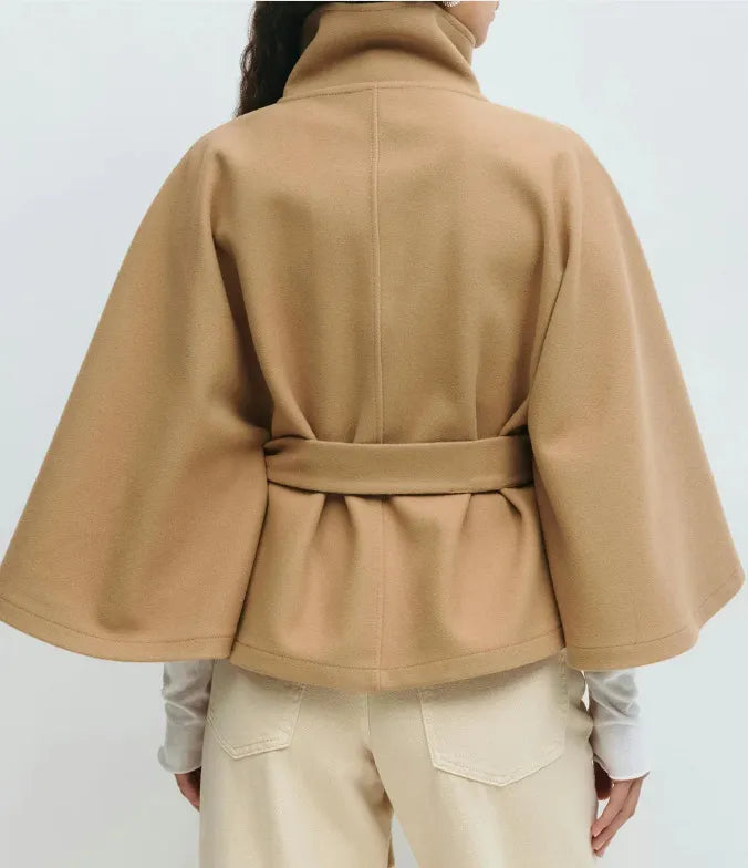 Nuana Felicia Damen Frühjahrs Cape-Mantel mit Gürtel und Stehkragen