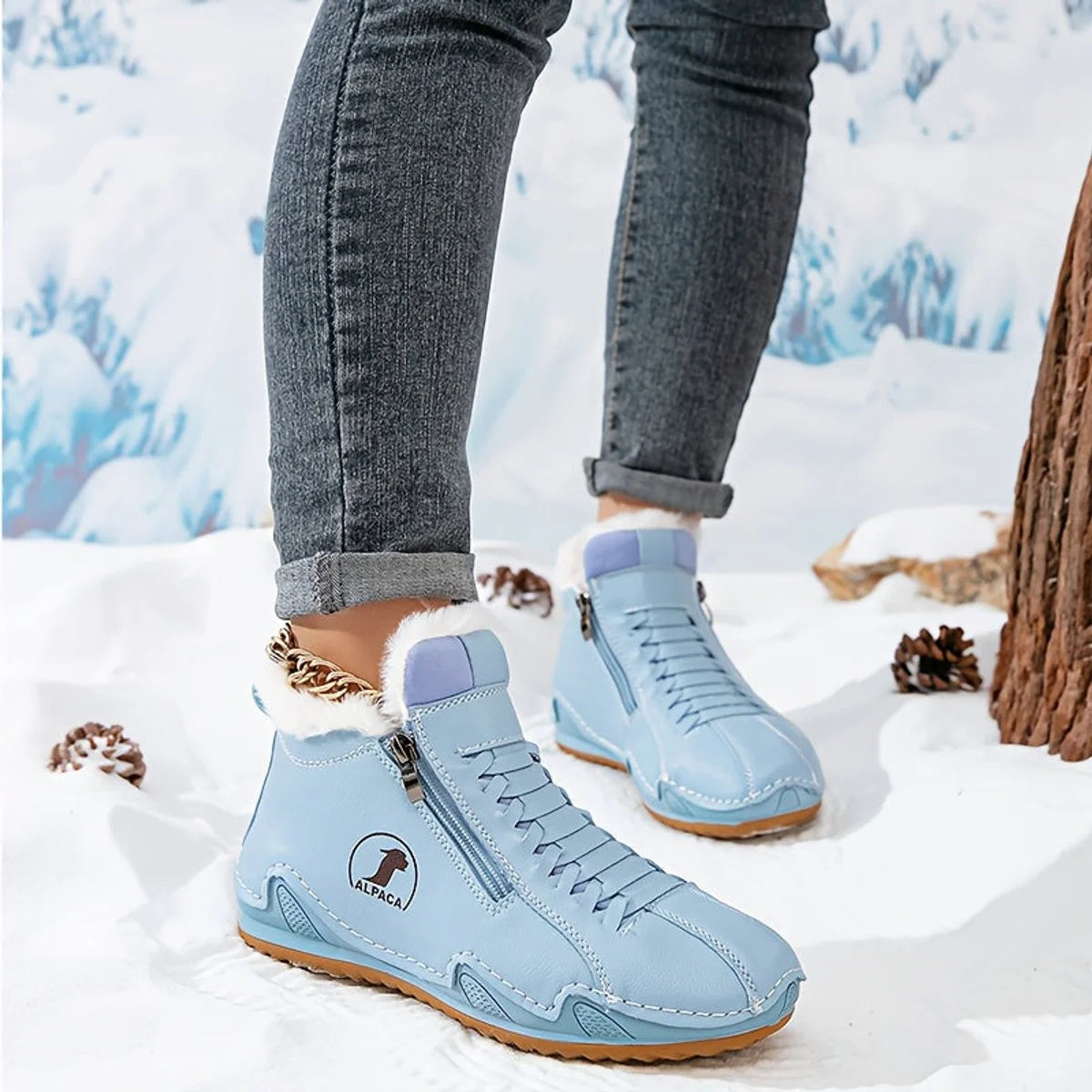 Nuana Frieda | Damen Gefütterte Ankle Boots Kunstleder Reißverschluss Winterstiefeletten