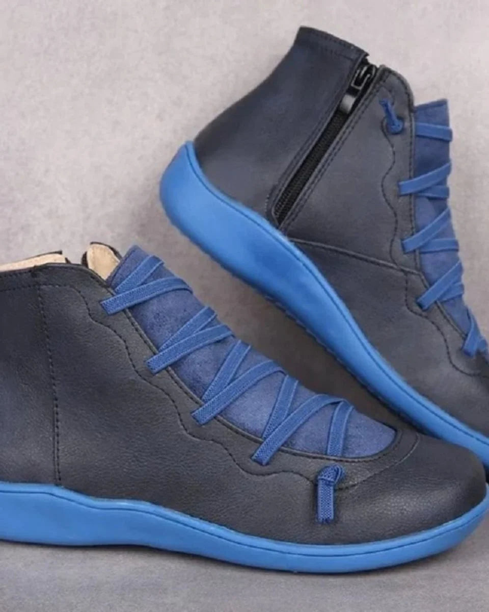 Nuana Frieda | Stiefel Damen Schnürung Leder Knöchelhohe Boots mit Reißverschluss
