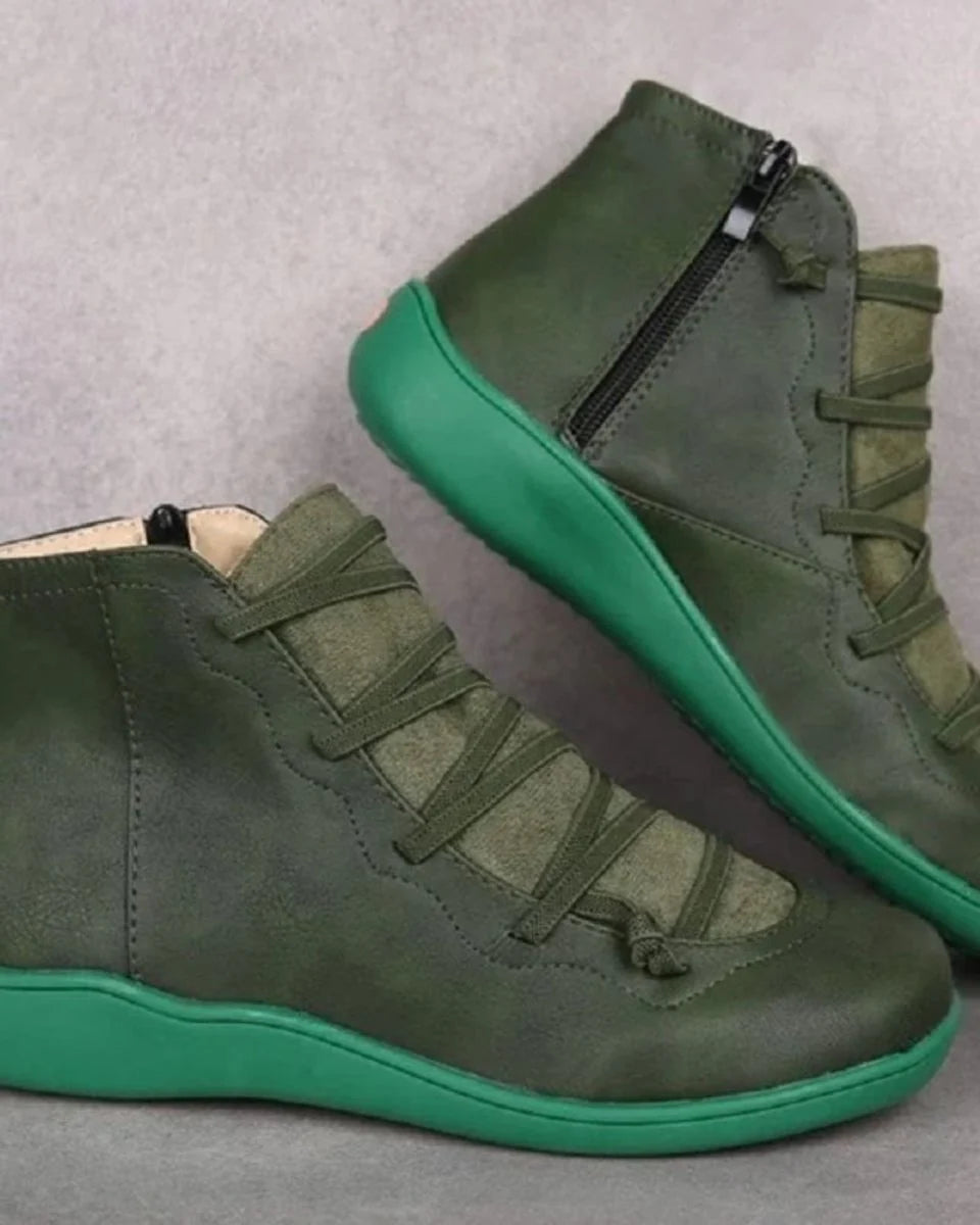 Nuana Frieda | Stiefel Damen Schnürung Leder Knöchelhohe Boots mit Reißverschluss