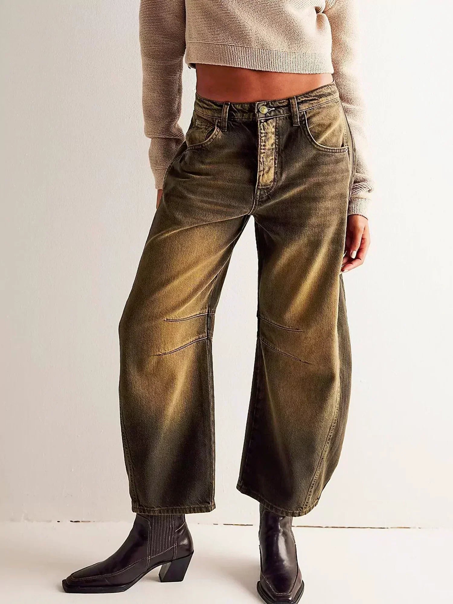 Nuana Gabriela | Damen Bedruckte Jeans mit Weitem Bein