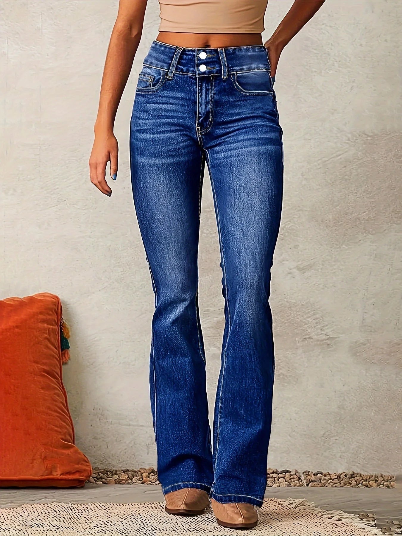 Nuana Greta | Damen High-Waist Jeans mit weitem Bein