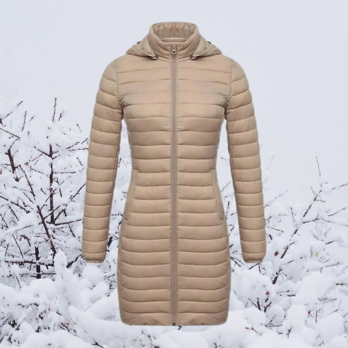 Nuana Greta | Wintermantel Damen Ultraleichter Langer Gesteppter Parka mit Kapuze