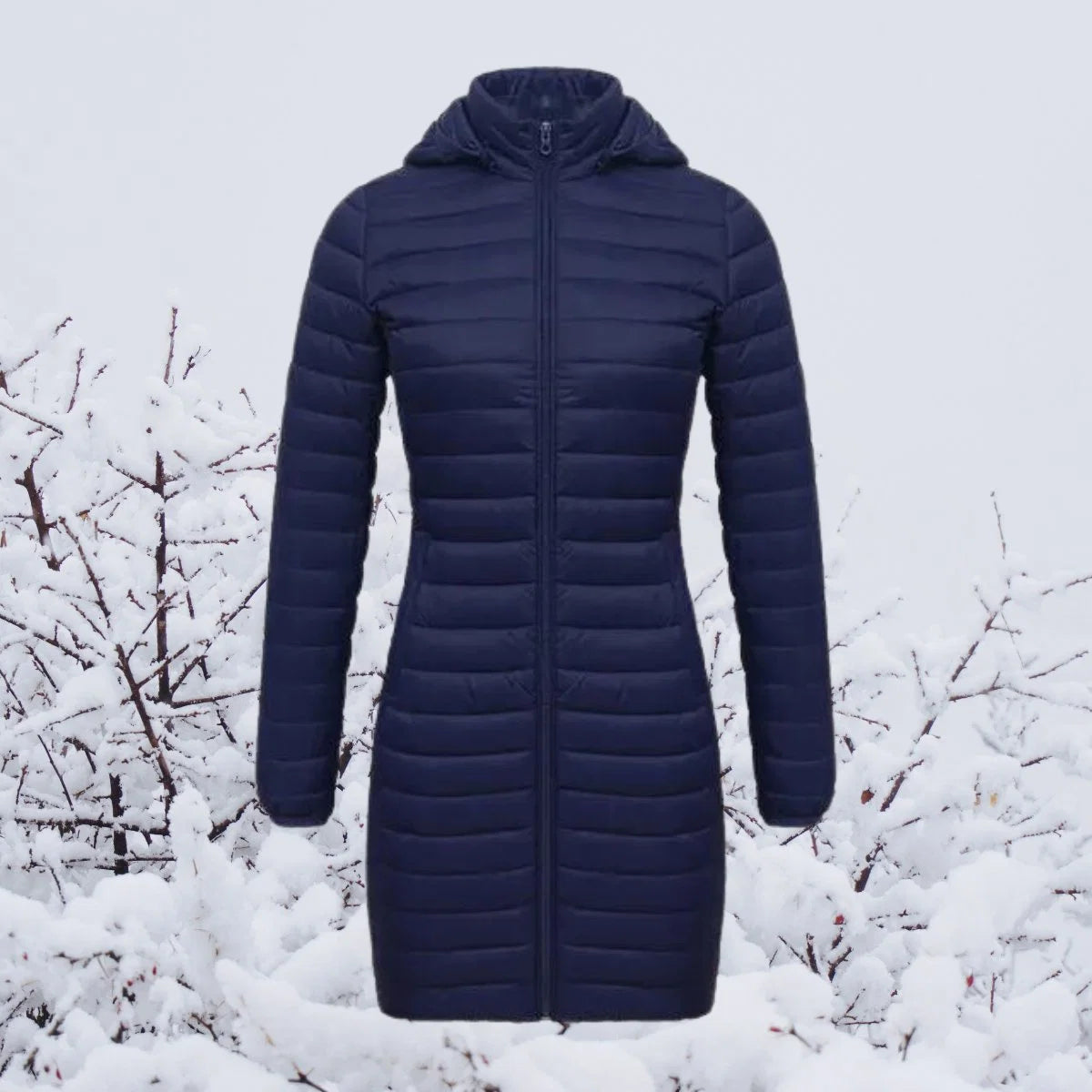 Nuana Greta | Wintermantel Damen Ultraleichter Langer Gesteppter Parka mit Kapuze