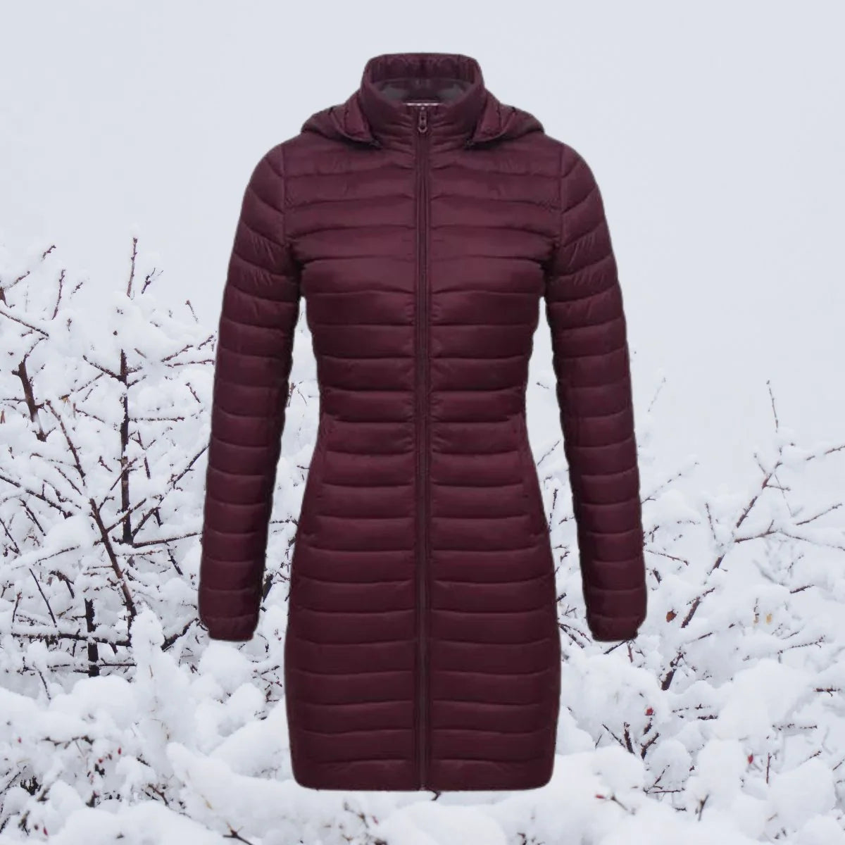 Nuana Greta | Wintermantel Damen Ultraleichter Langer Gesteppter Parka mit Kapuze