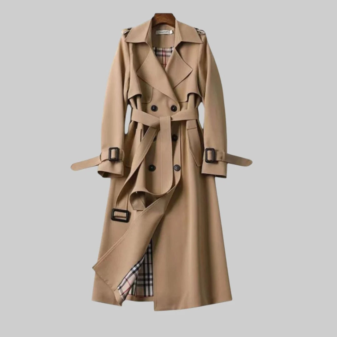 Nuana Helga | Damen Langer Doppelreihiger Trenchcoat Mit Gürtel
