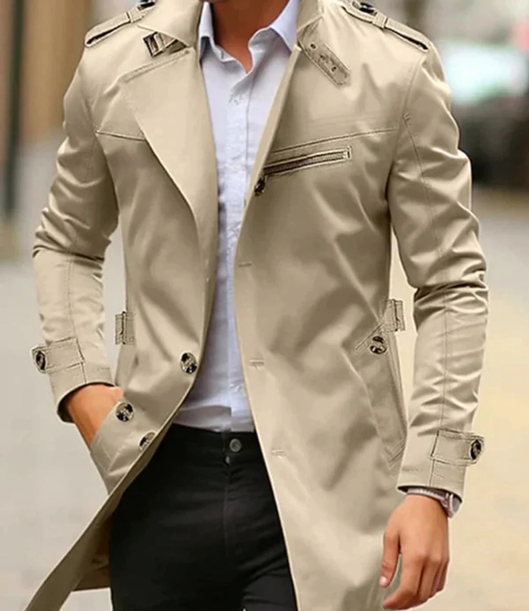Nuana | Herren Eleganter Wool Coat Klassischer Trenchcoat mit Schulterriemen