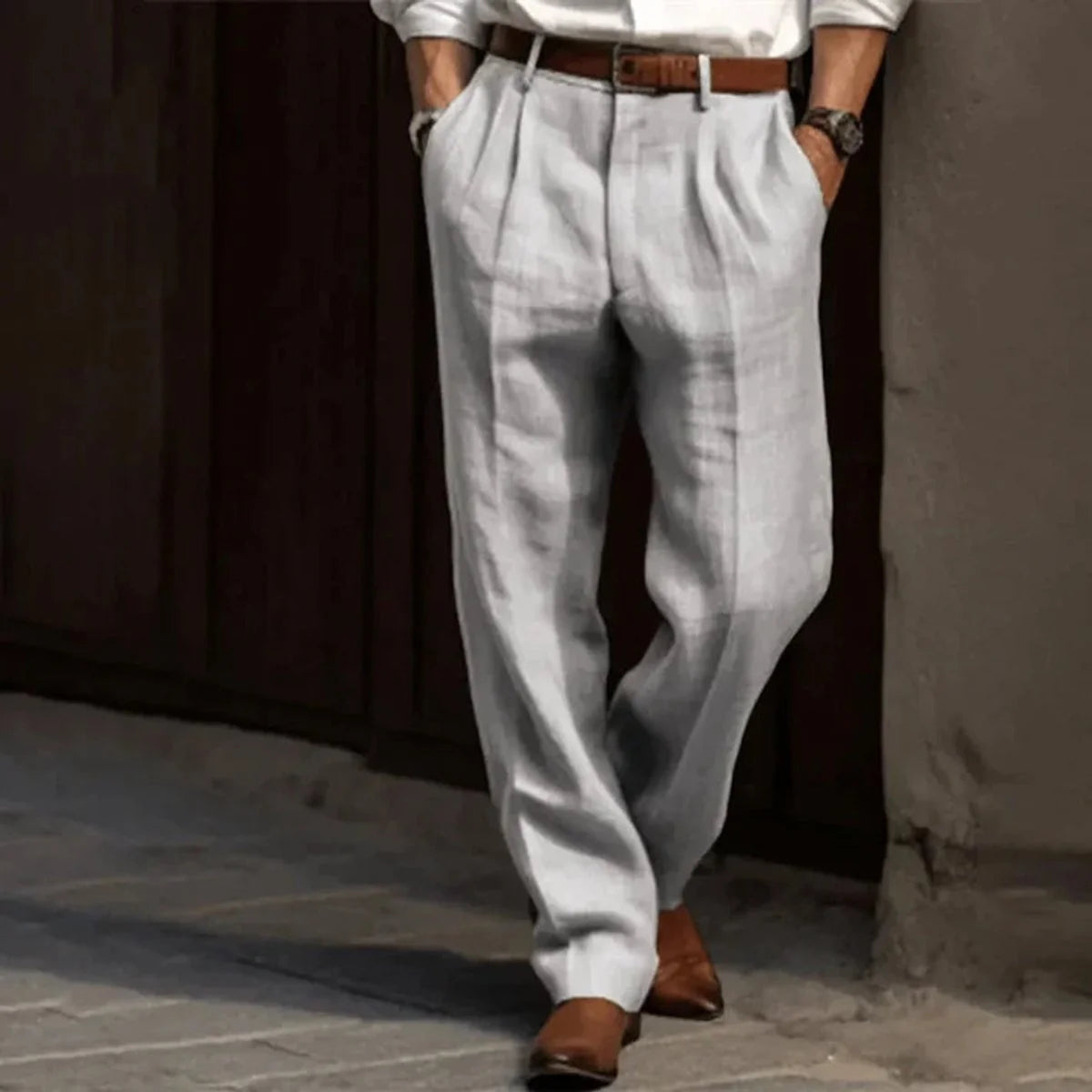 Nuana | Herren Faltenfront Klassische Bundfaltenhose Elegante Stoffhose