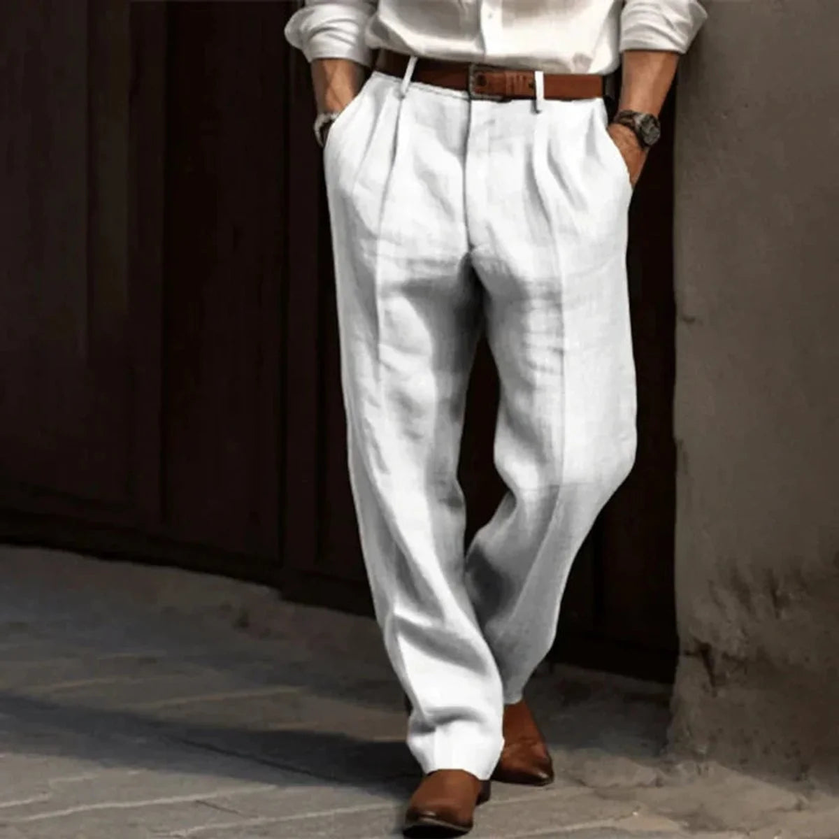 Nuana | Herren Faltenfront Klassische Bundfaltenhose Elegante Stoffhose