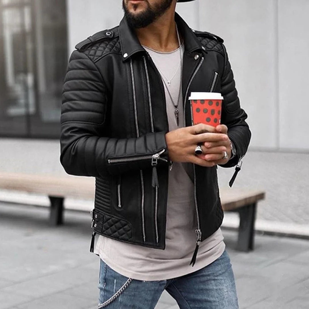 Nuana | Herren Gepolsterte Biker Stil Lederjacke mit Reißverschluss