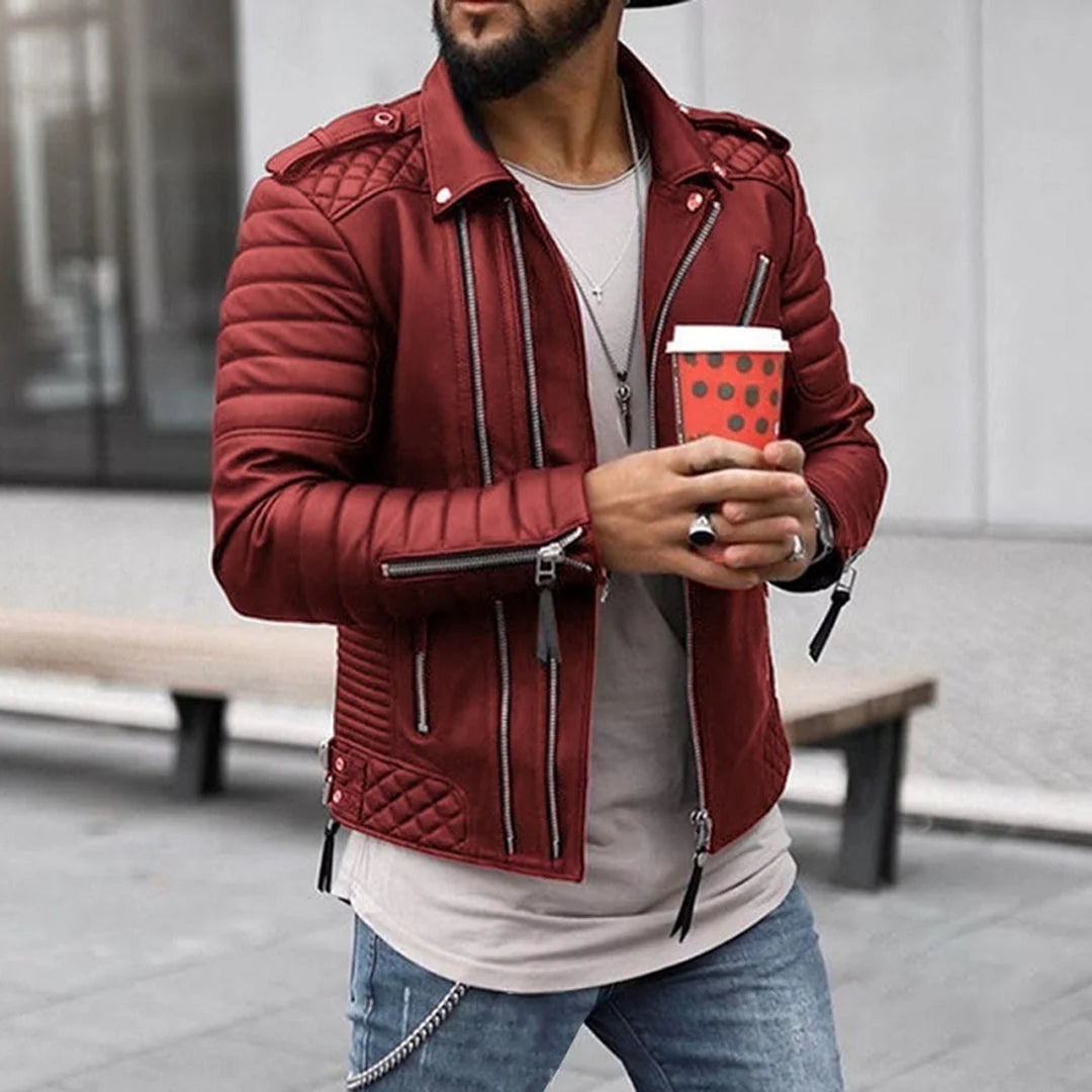 Nuana | Herren Gepolsterte Biker Stil Lederjacke mit Reißverschluss