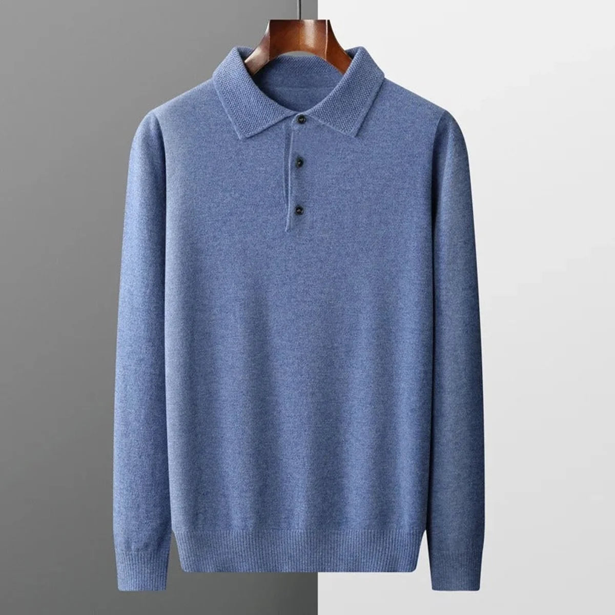 Nuana | Herren Kaschmir Polo Knit Sweater Langarm Business Strickpullover