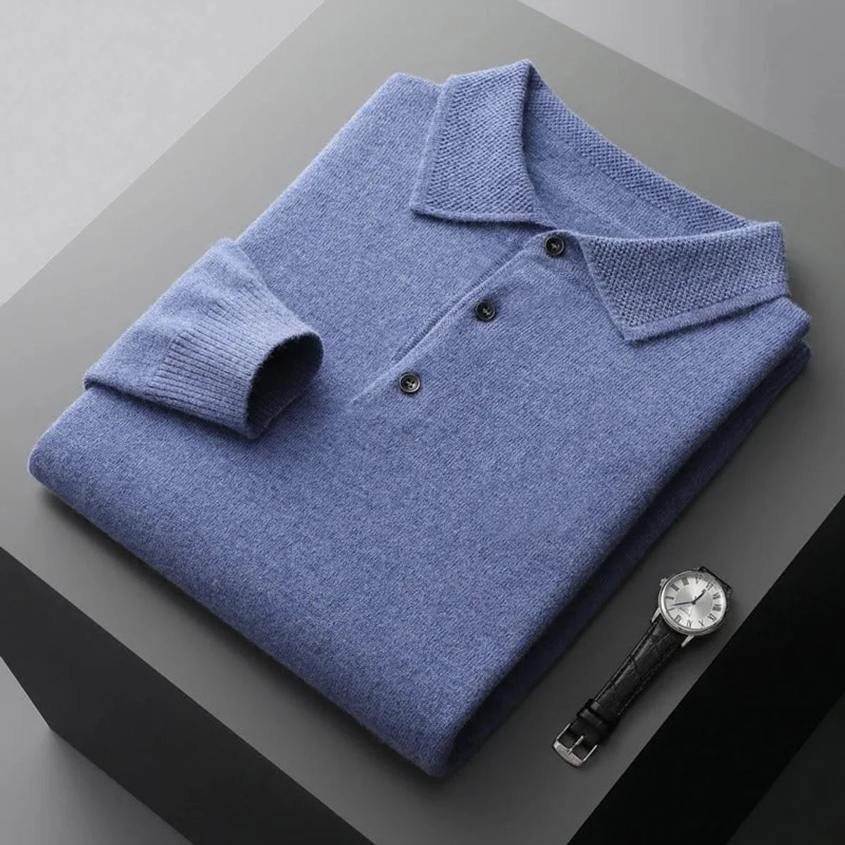 Nuana | Herren Kaschmir Polo Knit Sweater Langarm Business Strickpullover