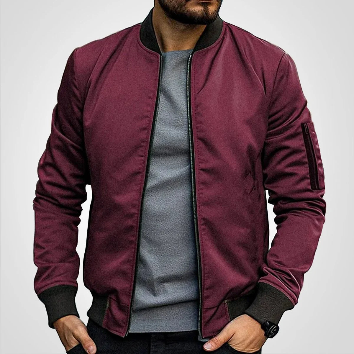 Nuana | Herren Klassische Bomber Jacket Übergangsjacke mit Rippbündchen
