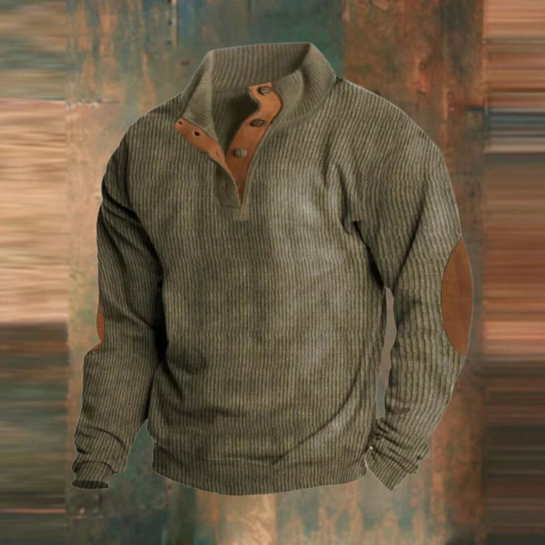 Nuana | Herren Lässiger Gerippter Pullover mit Knopfleiste am Kragen