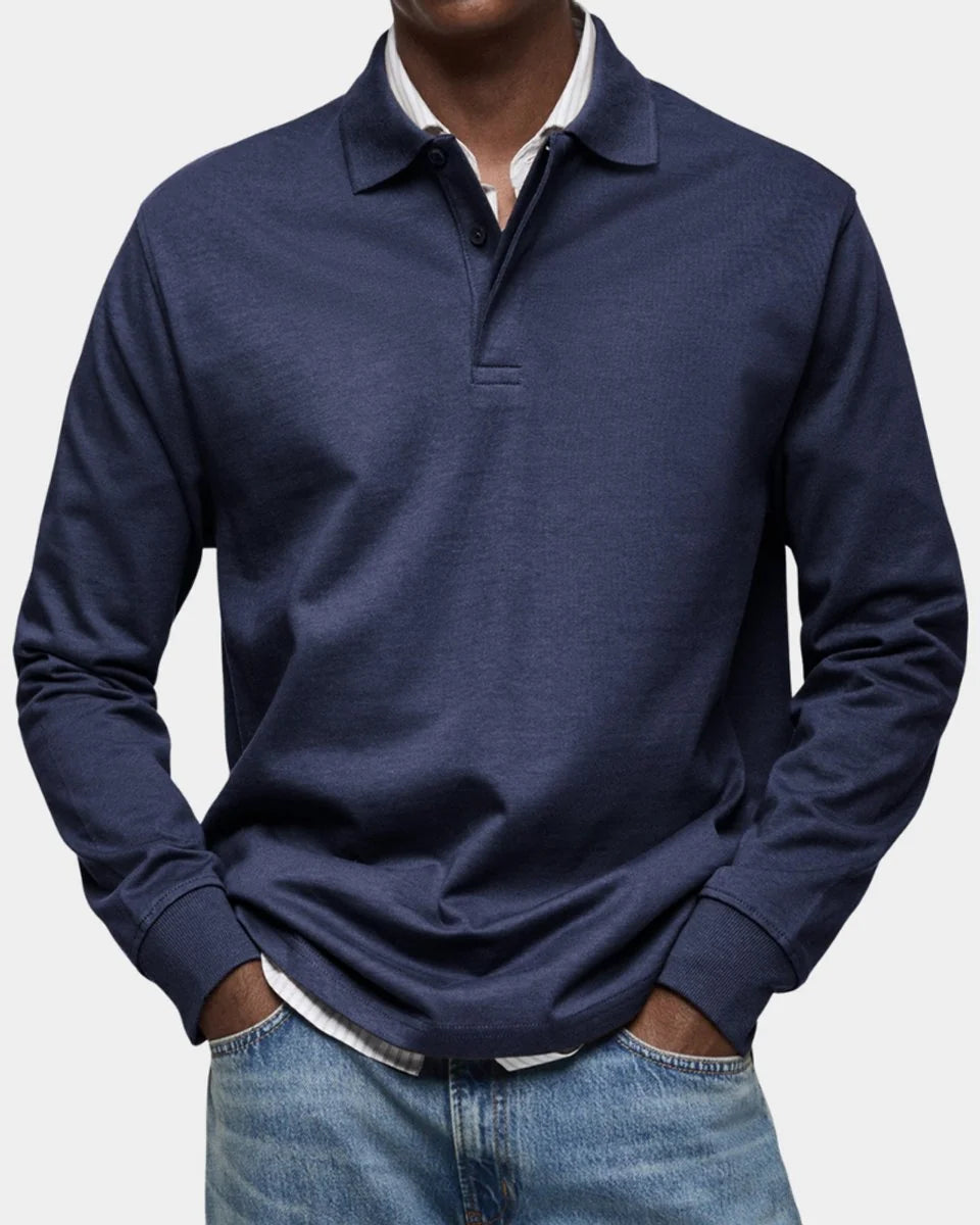 Nuana | Herren Langarm-Poloshirt klassischer Schnitt atmungsaktiv