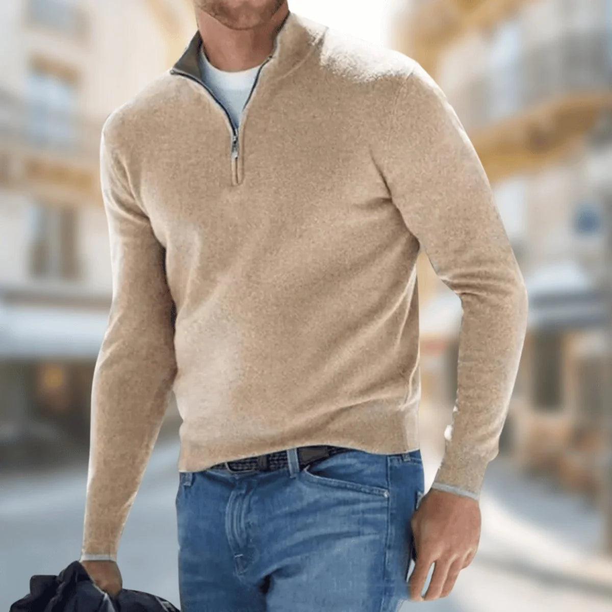 Nuana | Herren Leichter Quarter-Zip Strickpullover Knit Sweater