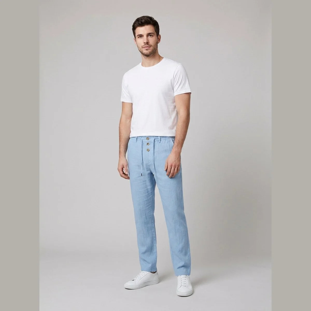 Nuana | Herren Leinen Relaxed-Fit Bundfalten-Hose mit Kordelzug