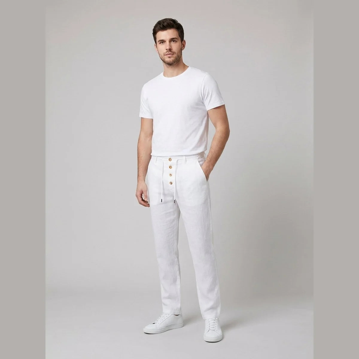 Nuana | Herren Leinen Relaxed-Fit Bundfalten-Hose mit Kordelzug