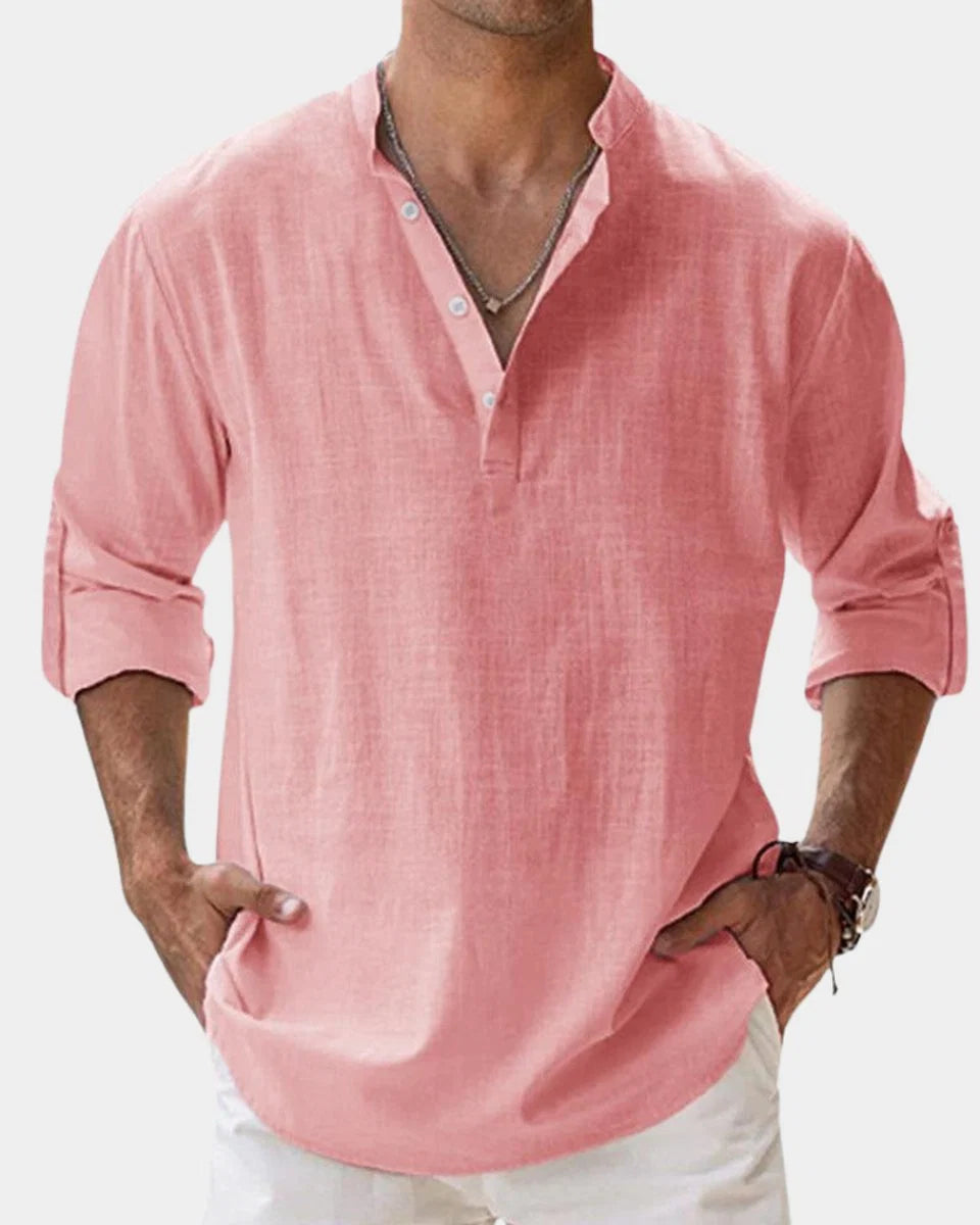 Nuana | Herren Leinenhemd Langarm Henley-Kragen Freizeithemd