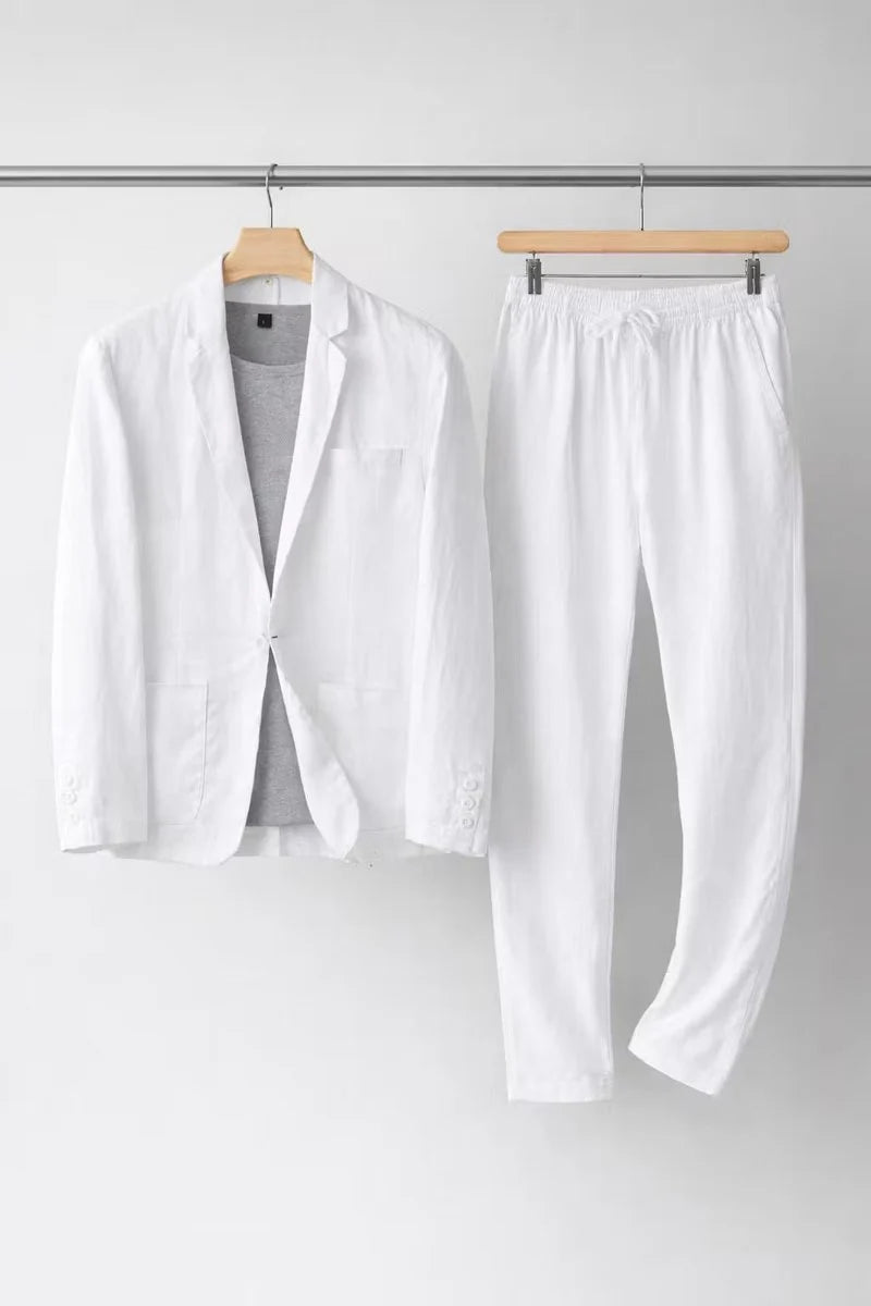 Nuana | Herren Relaxed-Fit Leinen Anzug-Set Blazer und Hose
