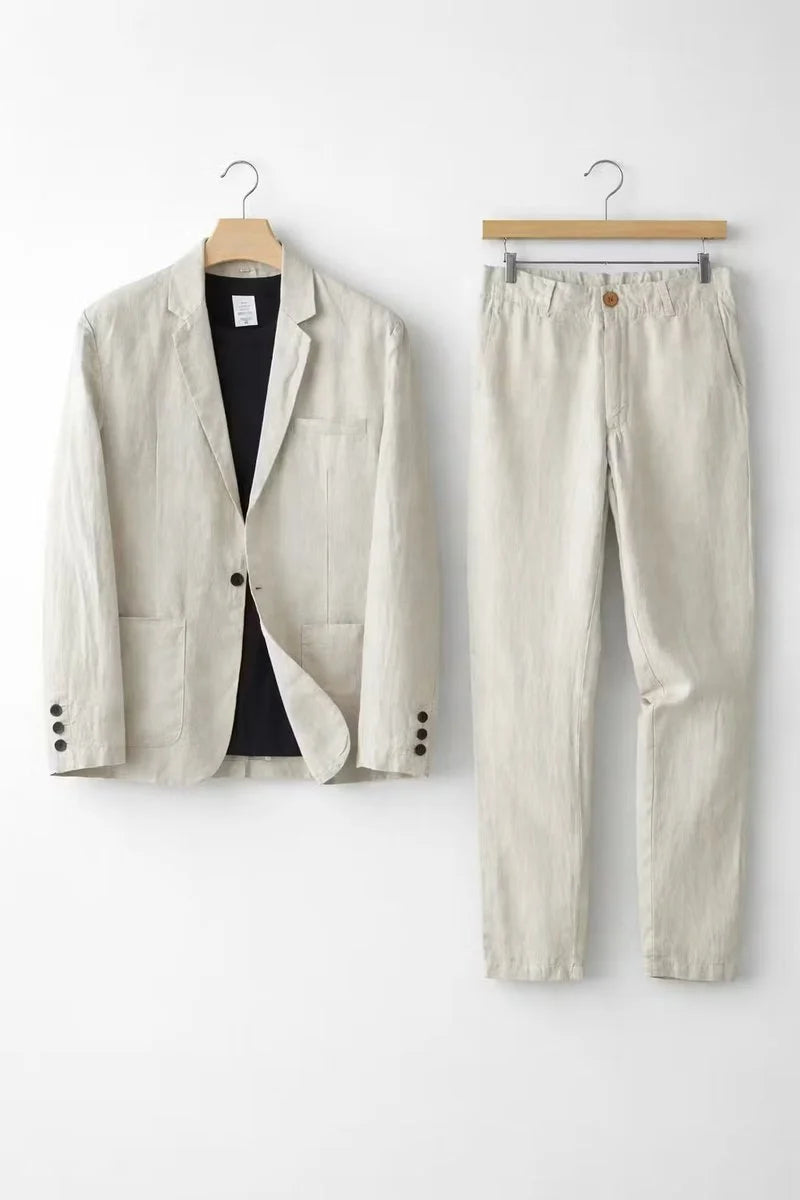 Nuana | Herren Relaxed-Fit Leinen Anzug-Set Blazer und Hose